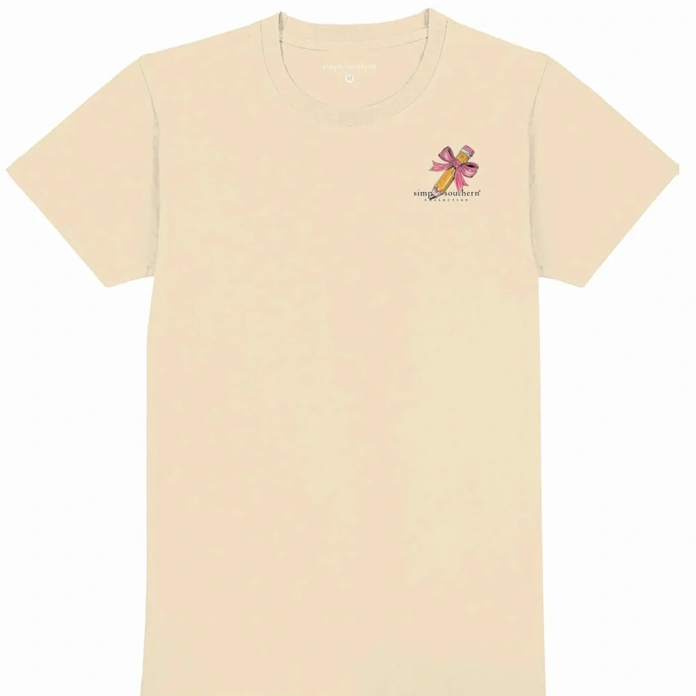 Simply Southern Teacher Tee Pencil Pink Bow Women’s  NEW Gift T-shirt 2XL Flawed - Picture 2 of 4